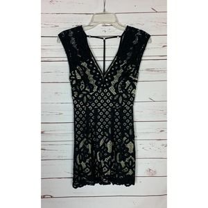 Free People Women's Size 0 Black Lace Sleeveless Cute Short Mini Party Dress